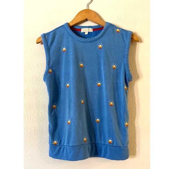 PJ Salvage Loungewear Sun Out Tank Top Size XS Blue Sleeveless Boxy Terry Knit - Picture 3 of 9